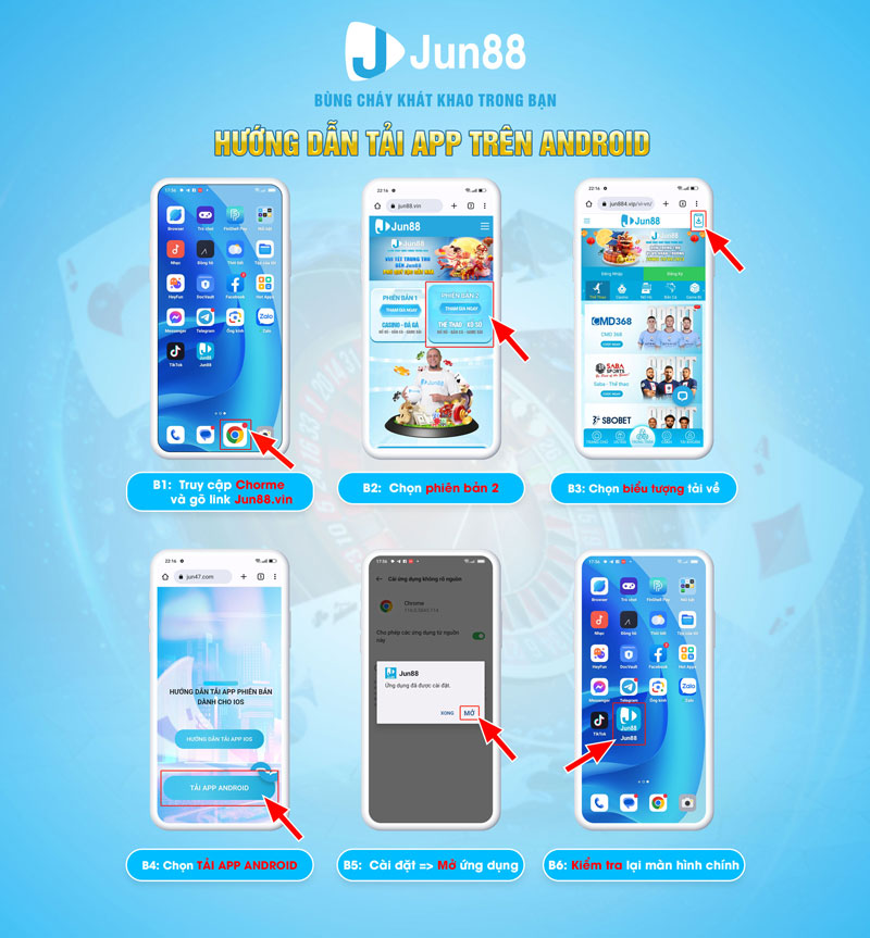 Hướng dẫn tải app Jun88 với hệ điều hành android