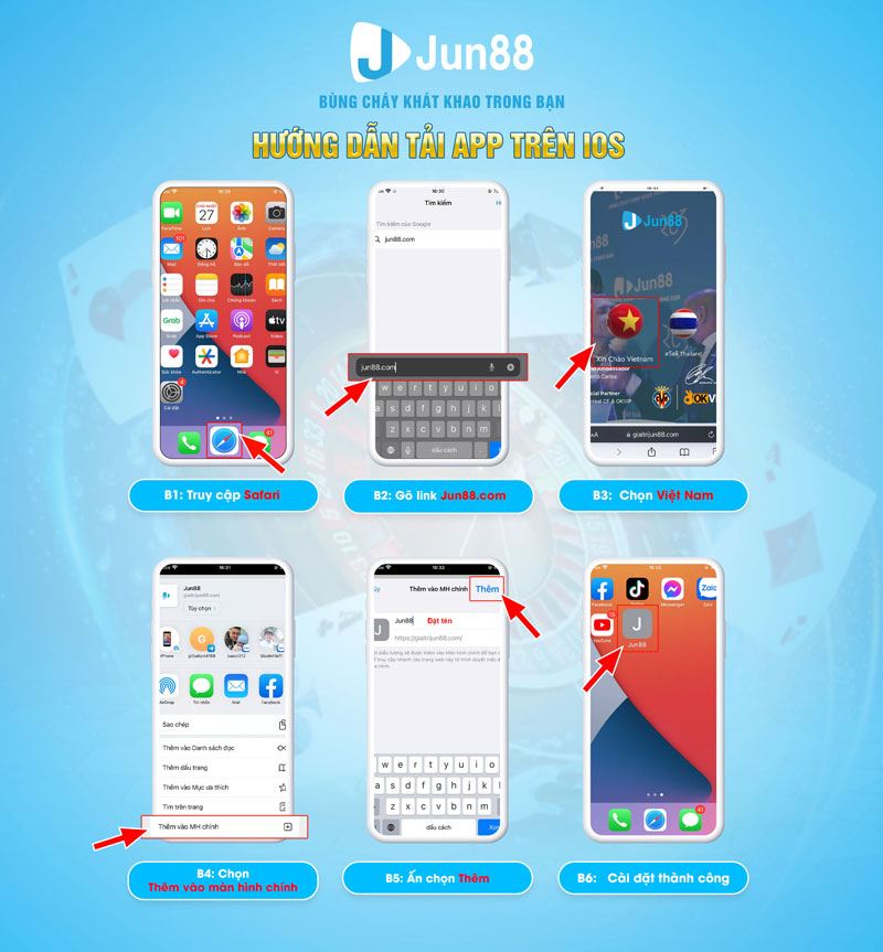 Hướng dẫn thực hiện các bước tải app Jun88 trên máy Apple