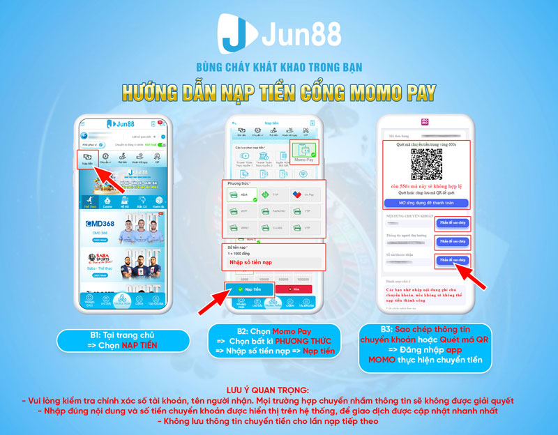 Nạp tiền Jun88 thực hiện bằng phương thức ví điện tử